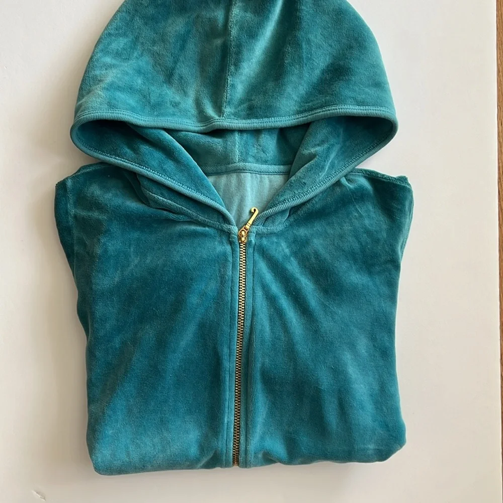 📌SOLD📌 GUC Vintage Y2K Juicy Couture Ombre Blue Velour Zip Up Hoodie  SZ-XL - Picture 4 of 16